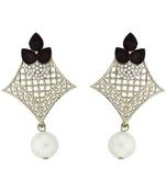 Pear Flower Filigree Antique Rhodium Pearl Black Earring For Women