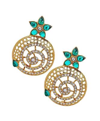 Filigree Flower Gold Plated Green American Diamond Earring For Women 1