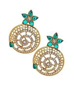Filigree Flower Gold Plated Green American Diamond Earring For Women