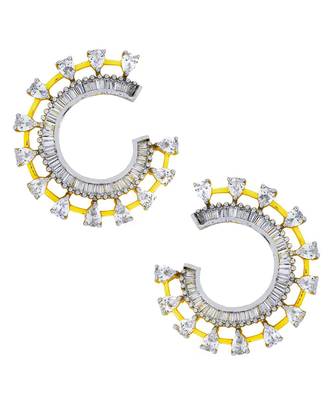 Chaand Crescent American Diamond Baguette 18K Gold Stud Earring 1