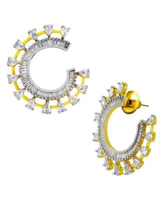 Chaand Crescent American Diamond Baguette 18K Gold Stud Earring 2