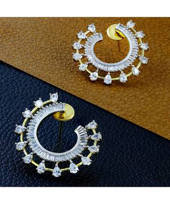 Chaand Crescent American Diamond Baguette 18K Gold Stud Earring 3