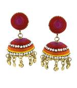 Vibrant Thread Red Pink Yellow Orange Antique Gold Jhumki Earring