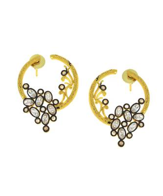 Flower Filigree Victorian Kundan American Diamond Gold Crescent Stud Earring 1
