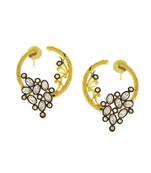 Flower Filigree Victorian Kundan American Diamond Gold Crescent Stud Earring
