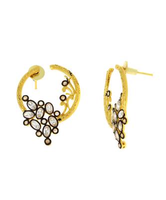 Flower Filigree Victorian Kundan American Diamond Gold Crescent Stud Earring 2