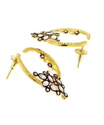 Flower Filigree Victorian Kundan American Diamond Gold Crescent Stud Earring 3