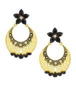 Filigree Flower Chaand Bali Black American Diamond Cz Gold Earring