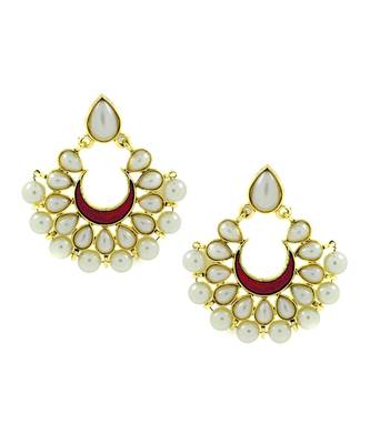 Chaand Bali Maroon Enamel Meenakari Gold Pearl Jhumki Earring 1