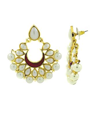 Chaand Bali Maroon Enamel Meenakari Gold Pearl Jhumki Earring 2