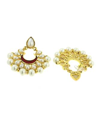 Chaand Bali Maroon Enamel Meenakari Gold Pearl Jhumki Earring 3