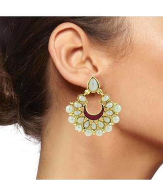 Chaand Bali Maroon Enamel Meenakari Gold Pearl Jhumki Earring 4