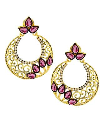 Chaand Bali Gold Sapphire Pink American Diamond Cz Jhumki Earring 1