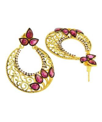 Chaand Bali Gold Sapphire Pink American Diamond Cz Jhumki Earring 3
