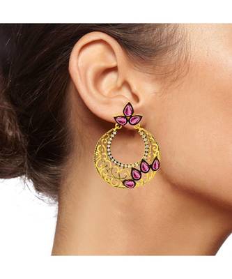 Chaand Bali Gold Sapphire Pink American Diamond Cz Jhumki Earring 4
