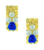 Daily Wear Gold Plated Dark Blue Flower Pearl Stud Earring For Women