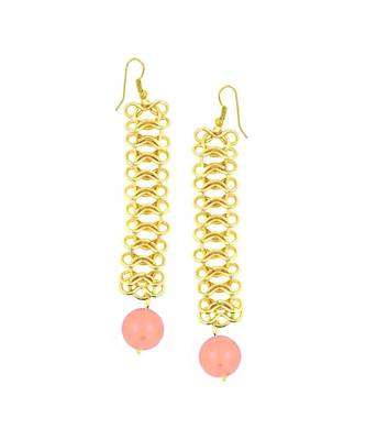 Italian Gold Plated Baby Pink Long Dangling Earring For Women 1