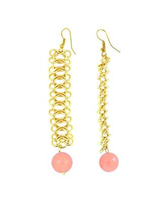 Italian Gold Plated Baby Pink Long Dangling Earring For Women 2