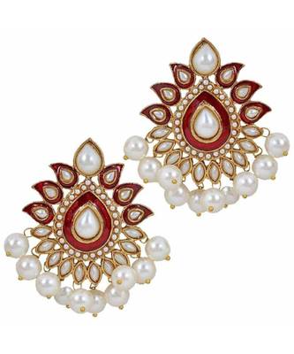 Traditional Gold Plated Red Maroon Meenakari Pearl Festive Earring 1