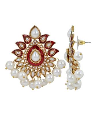 Traditional Gold Plated Red Maroon Meenakari Pearl Festive Earring 3
