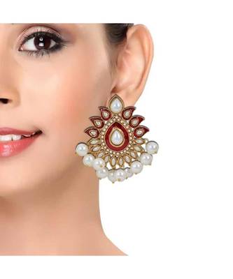Traditional Gold Plated Red Maroon Meenakari Pearl Festive Earring 4