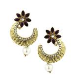Flower Antique Gold Black Pearl American Diamond Chaand Bali Earring