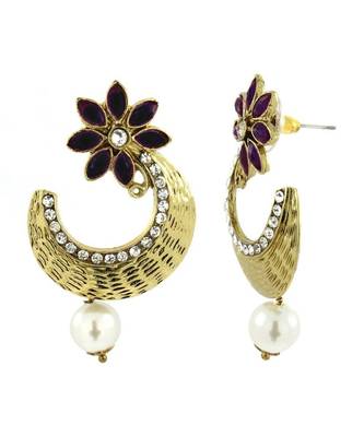 Flower Antique Gold Black Pearl American Diamond Chaand Bali Earring 2