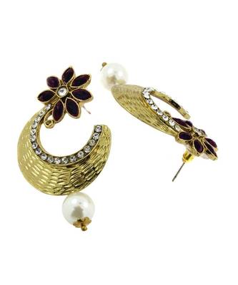 Flower Antique Gold Black Pearl American Diamond Chaand Bali Earring 3