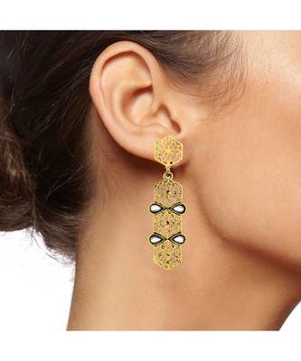 Italian Kundan 14K Gold Plated Dangling Earring For Women 4