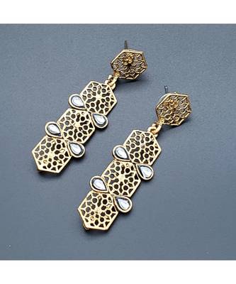 Italian Kundan 14K Gold Plated Dangling Earring For Women 5