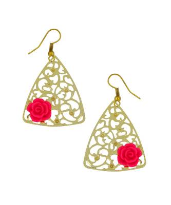 Filigree Flower Pink 18K Gold Plated Dangling Earring For Women 1