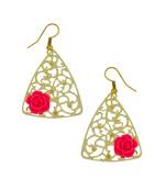 Filigree Flower Pink 18K Gold Plated Dangling Earring For Women