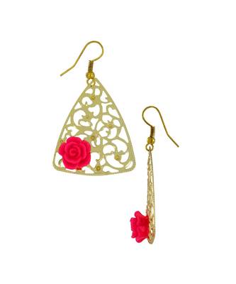 Filigree Flower Pink 18K Gold Plated Dangling Earring For Women 2