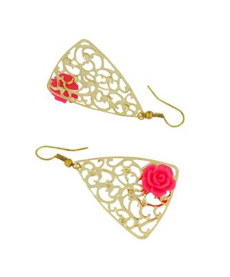 Filigree Flower Pink 18K Gold Plated Dangling Earring For Women 3
