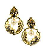 Antique Traditional 22K Gold Black Pearl Dangling Earring For Women