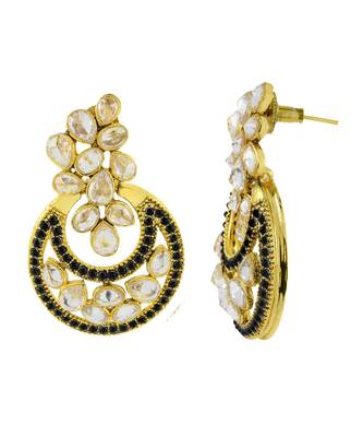 Designer Flower Kundan Black 18K Gold Chandbali Earring For Women 2