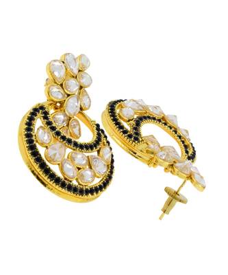 Designer Flower Kundan Black 18K Gold Chandbali Earring For Women 3