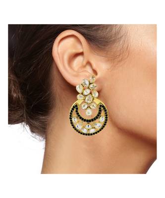 Designer Flower Kundan Black 18K Gold Chandbali Earring For Women 4