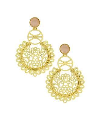 Large Statement Filigree Chaand Bali Baby Pink Gold Jhumki Earring 1