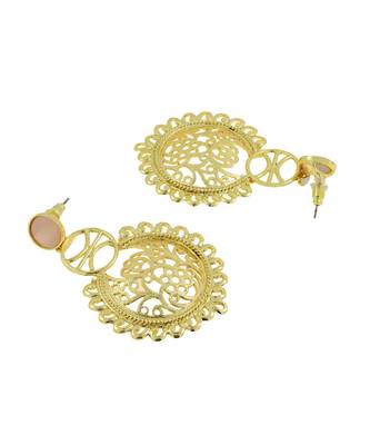Large Statement Filigree Chaand Bali Baby Pink Gold Jhumki Earring 3