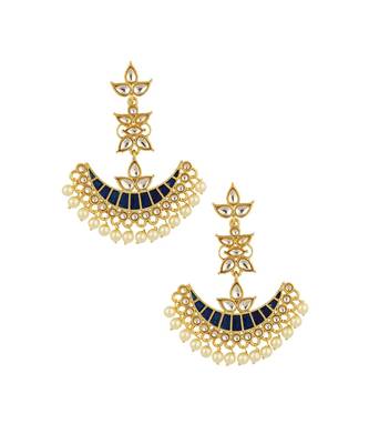Blue Chaand Bali Kundan Pearl Meenakari Tassel Dangling Earring 1