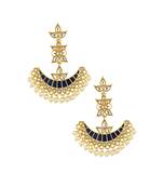 Blue Chaand Bali Kundan Pearl Meenakari Tassel Dangling Earring