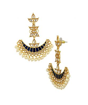 Blue Chaand Bali Kundan Pearl Meenakari Tassel Dangling Earring 2
