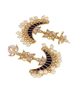 Blue Chaand Bali Kundan Pearl Meenakari Tassel Dangling Earring 3