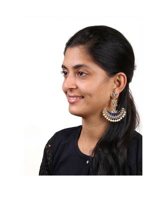 Blue Chaand Bali Kundan Pearl Meenakari Tassel Dangling Earring 4