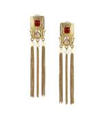 Traditional Lotus Maroon Kundan Pearl Tassel Dangling Long Earring