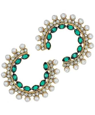 Gold Green Crystal American Diamond Pearl Chaand Bali Stud Earring 1