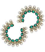 Gold Green Crystal American Diamond Pearl Chaand Bali Stud Earring