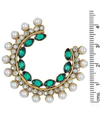 Gold Green Crystal American Diamond Pearl Chaand Bali Stud Earring 2
