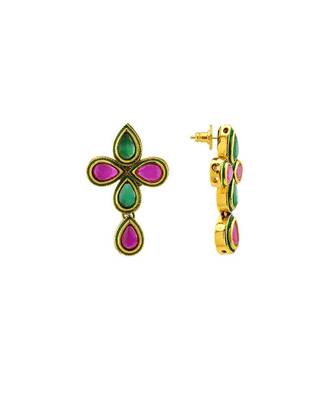 Gold Plated Ruby Red Emerald Green Earring For Women 1